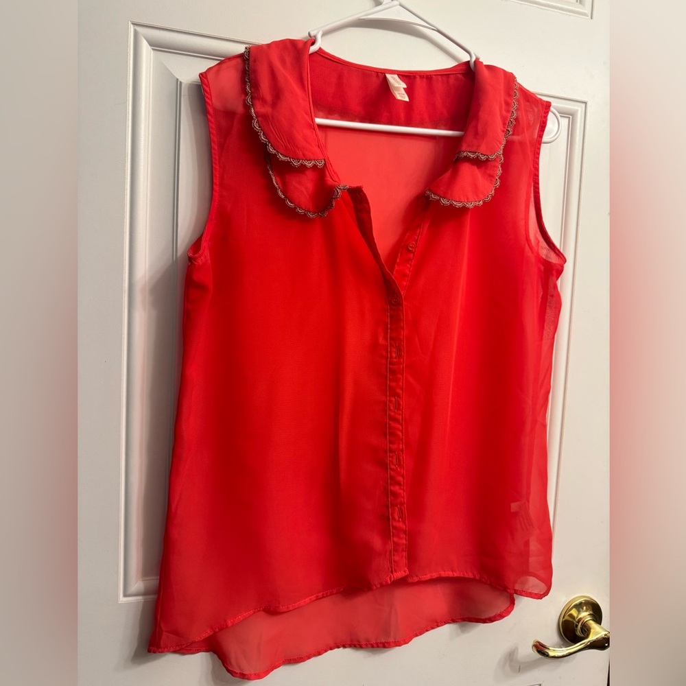 Adorable sheer coral summer top